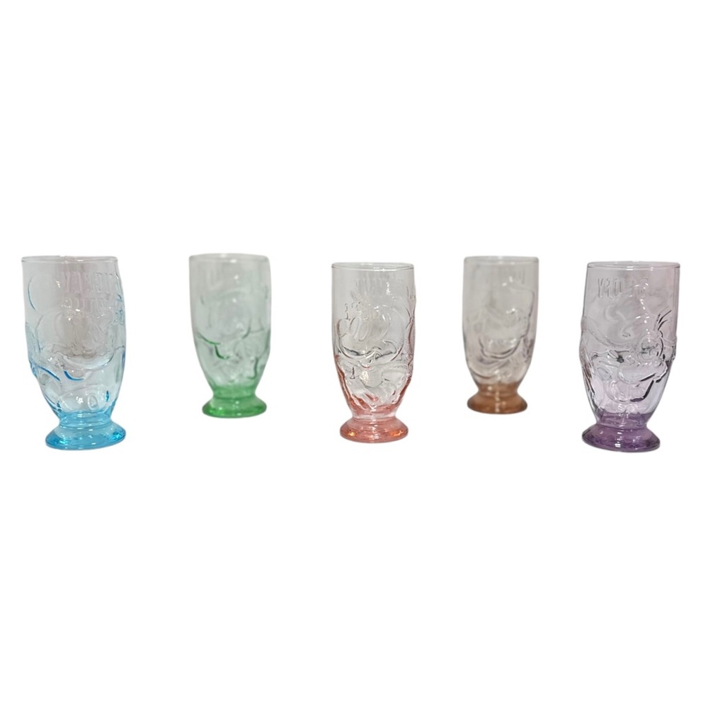 Vintage 1990s K. Onishi 3D Disney Collectible Multicolor Footed Glasses Set 5